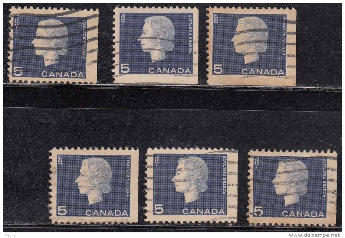 5c X 6, From Booklet, Perf., Imperf,  Used, QE Series, Canada - Single Stamps