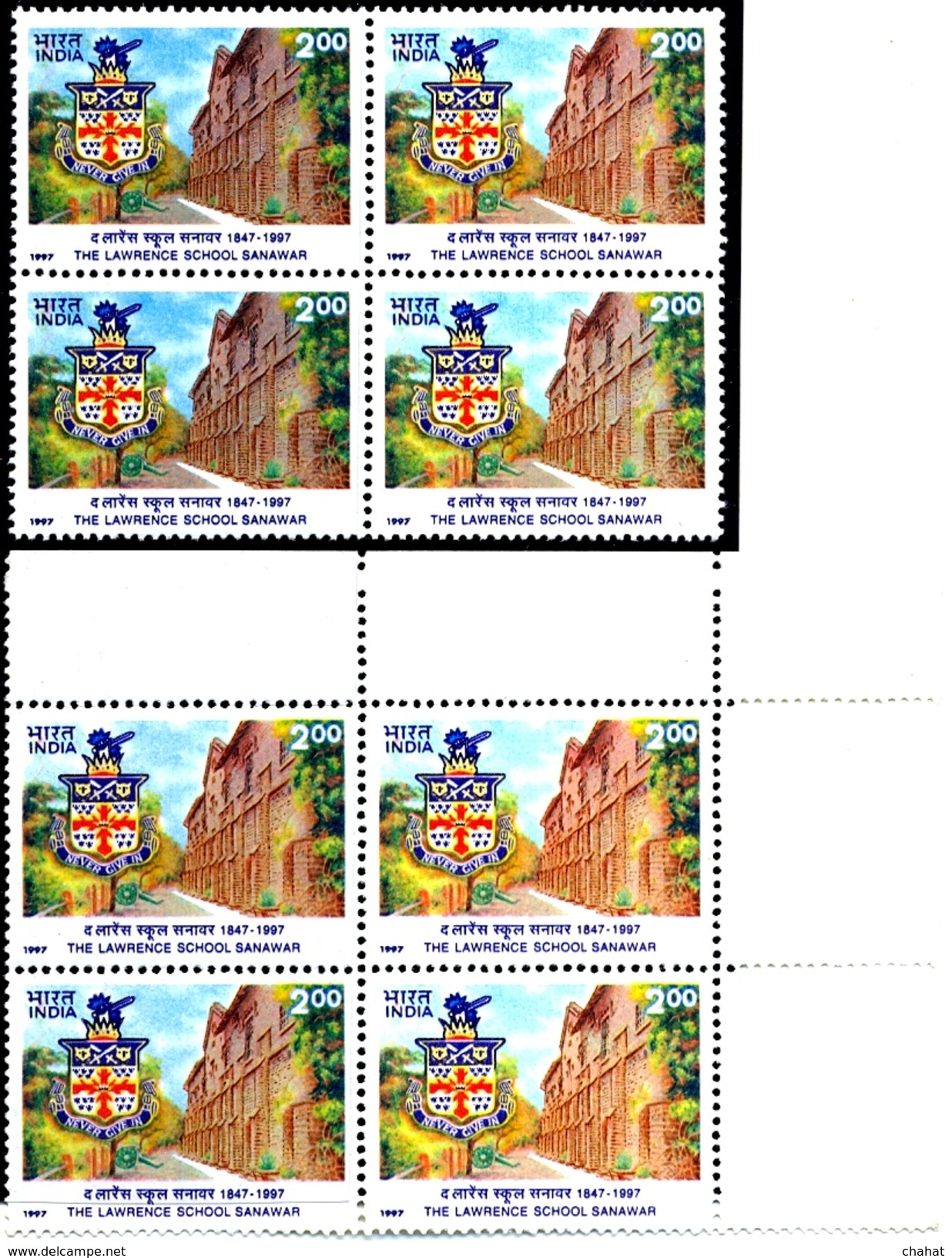 EDUCATION-THE LAWRENCE SCHOOL-SANAWAR-2 X BLOCKS OF 4-ERROR-COLOR VARIETY-INDIA-MNH-H1-34 - Errors, Freaks & Oddities (EFO)