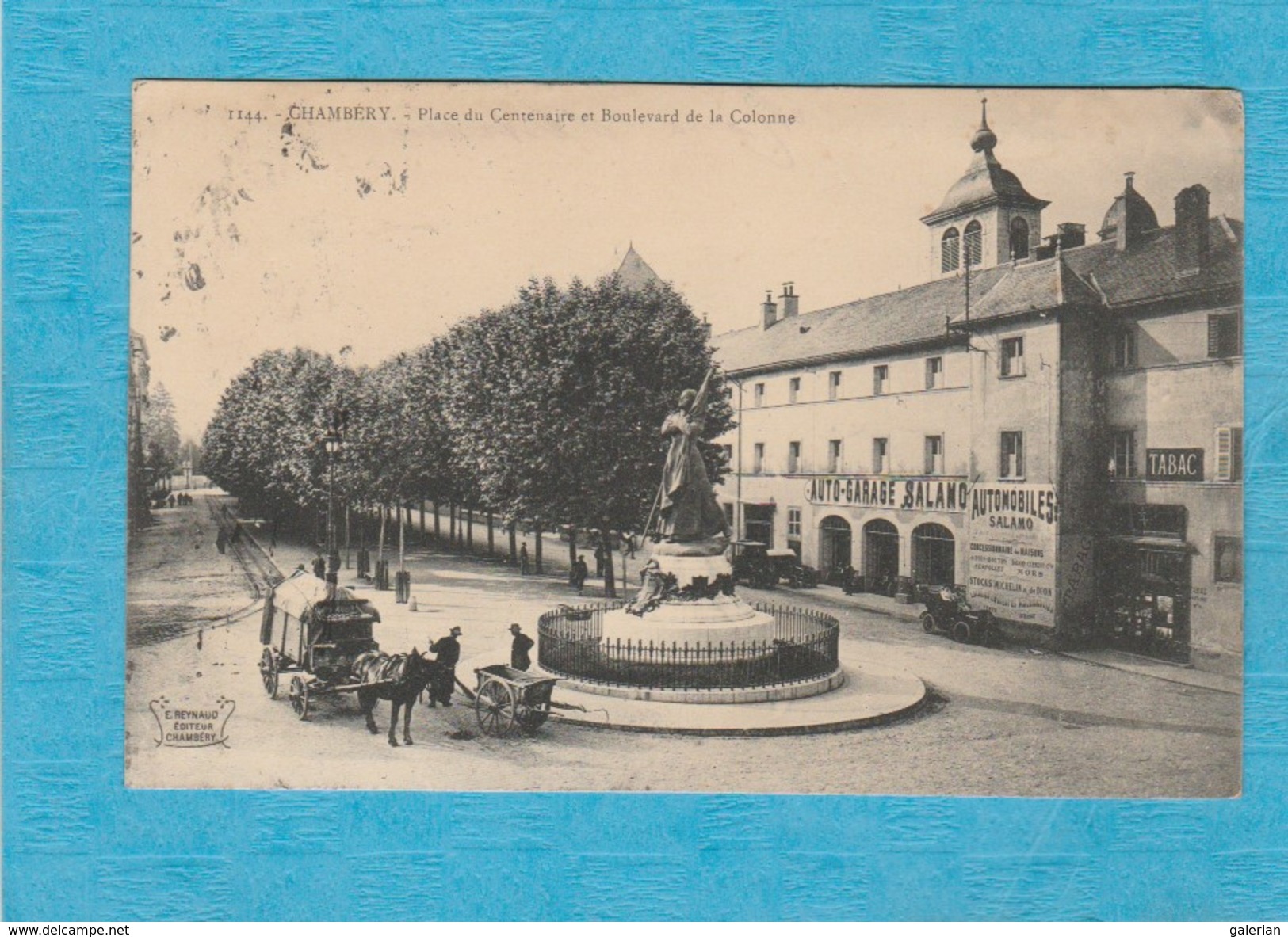 Chambéry, 1907 ( Savoie ). - Place Du Centenaire Et Boulevard De La Colonne. - Auto-Garage-Salamo. - Tabac. - Attelage. - Chambery