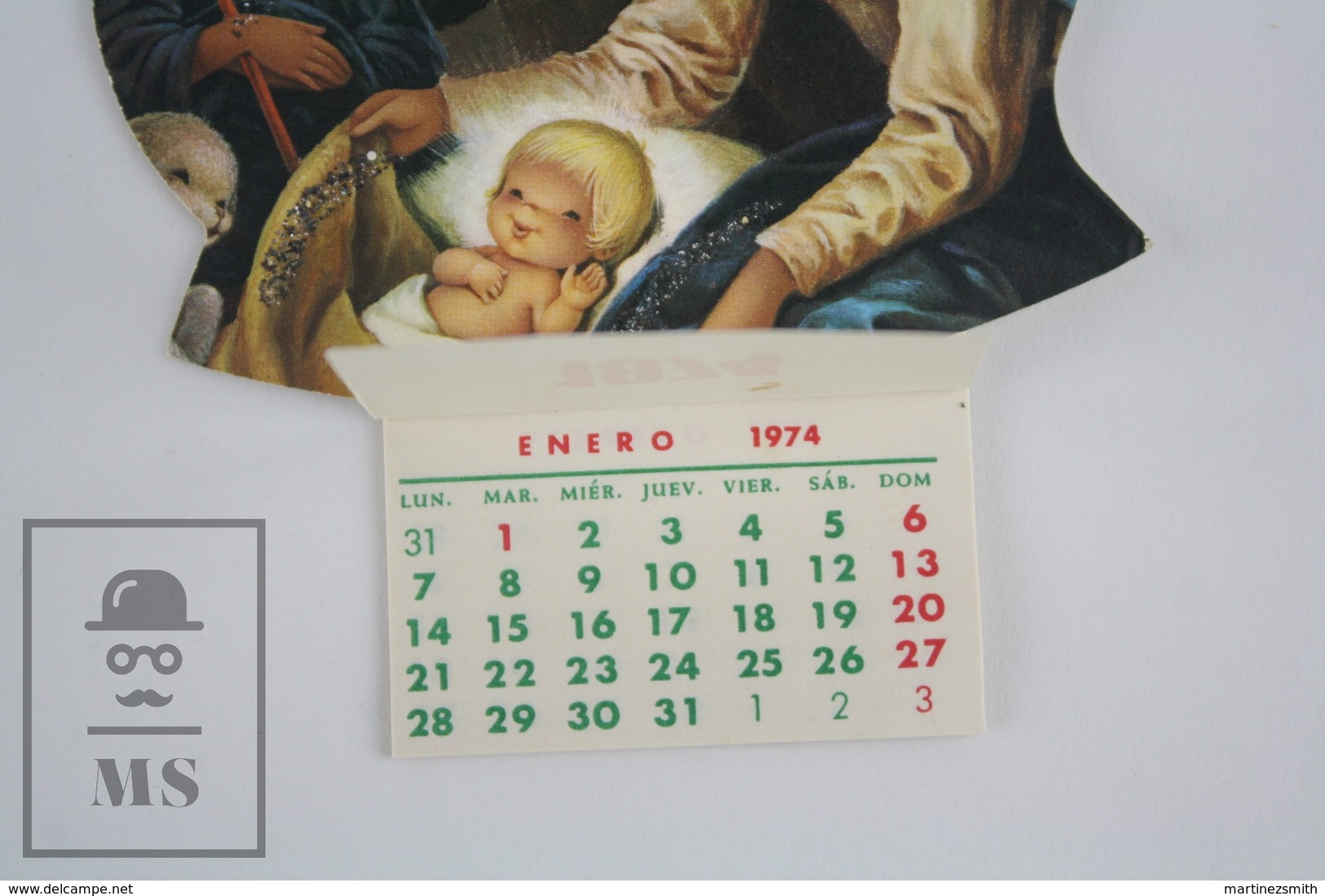 1974 Christmas Greetings/ Jesus Nativity Birth Scene Die Cut Calendar - Tamaño Pequeño : 1971-80