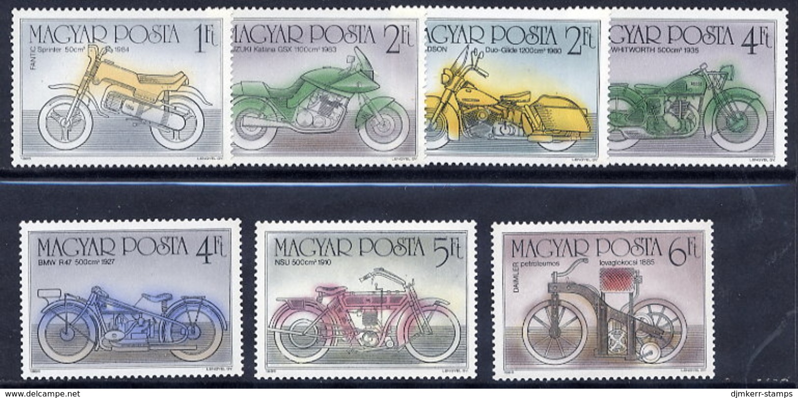HUNGARY 1985 Motorcycles  MNH /**.  Michel 3798-804 - Unused Stamps