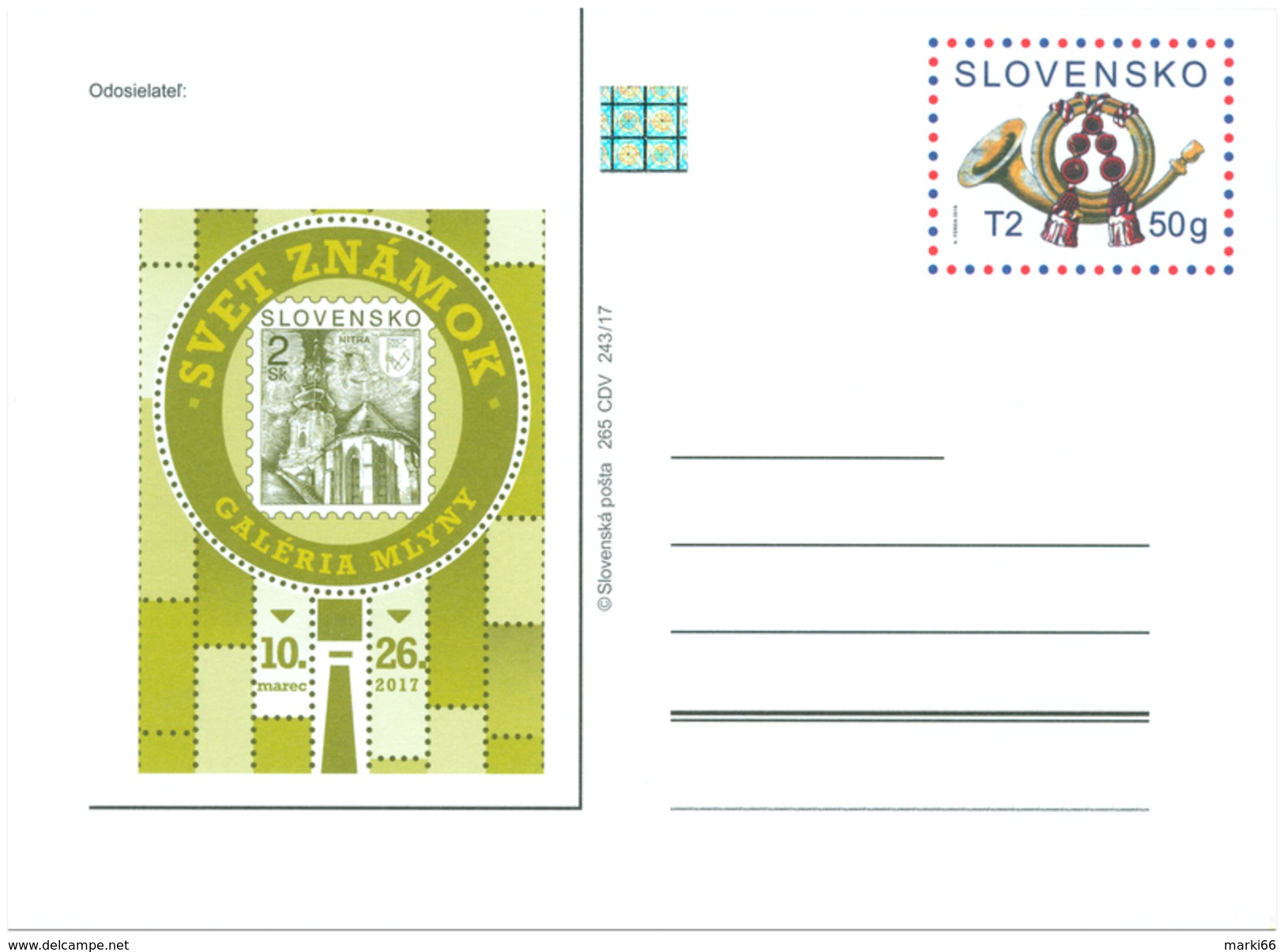 Slovakia - 2017 - World Of Stamps - Nove Mlyny Stamp Gallery In Nitra - Postcard With Hologram And Original Stamp - Postales