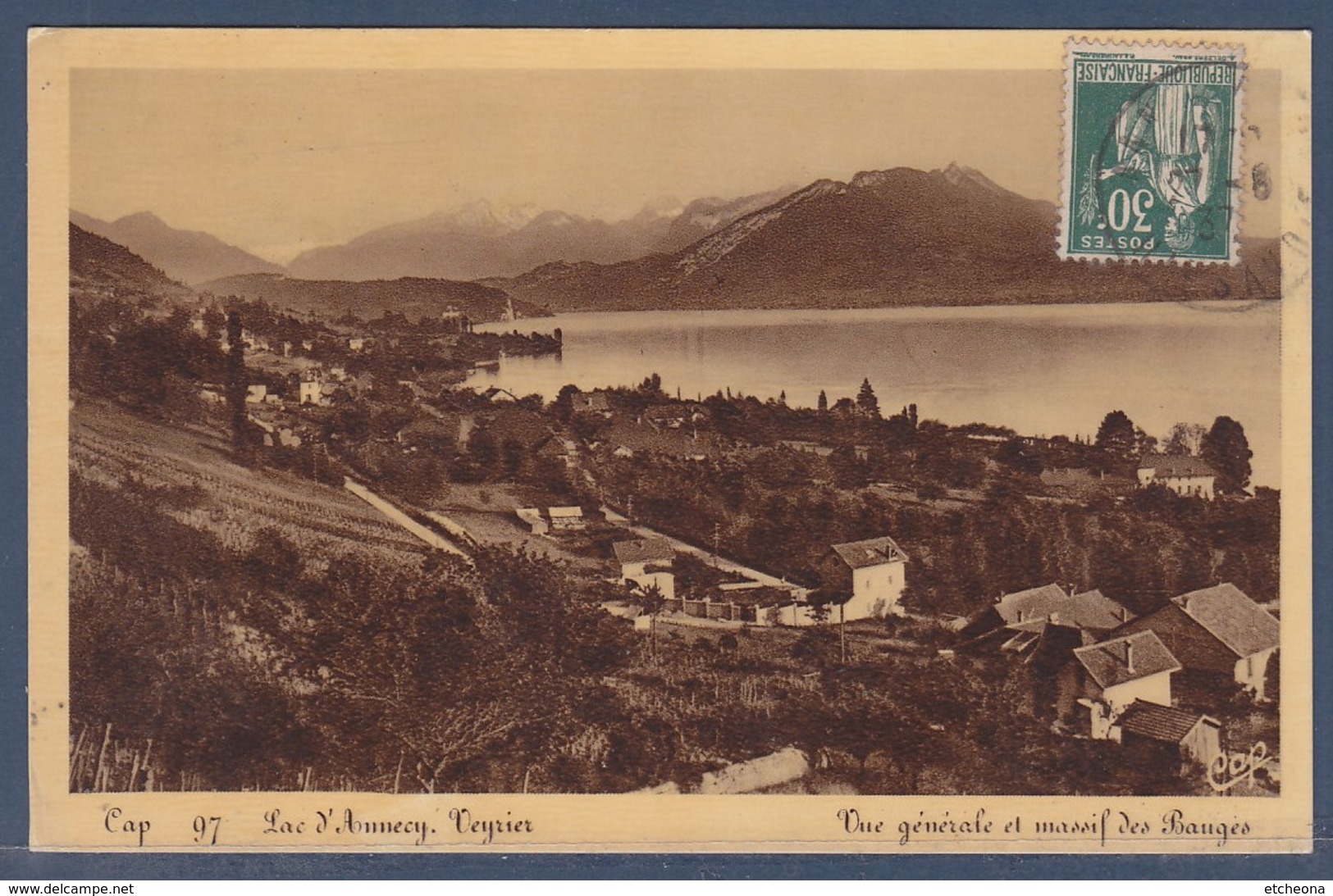 = Lac D'Annecy, Veyrier, Vue Générale Et Massif Des Bauges Timbre N°280 Oblitéré 27.8.37 - Veyrier