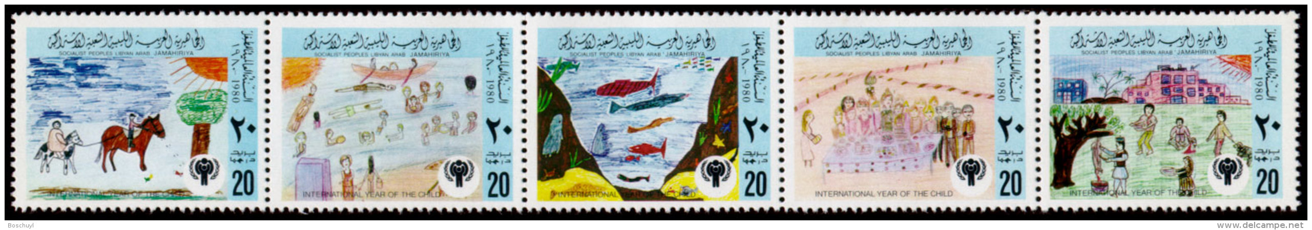 Libya, 1980, International Year Of The Child, IYC, United Nations, MNH Strip, Michel 804-808 - Libya