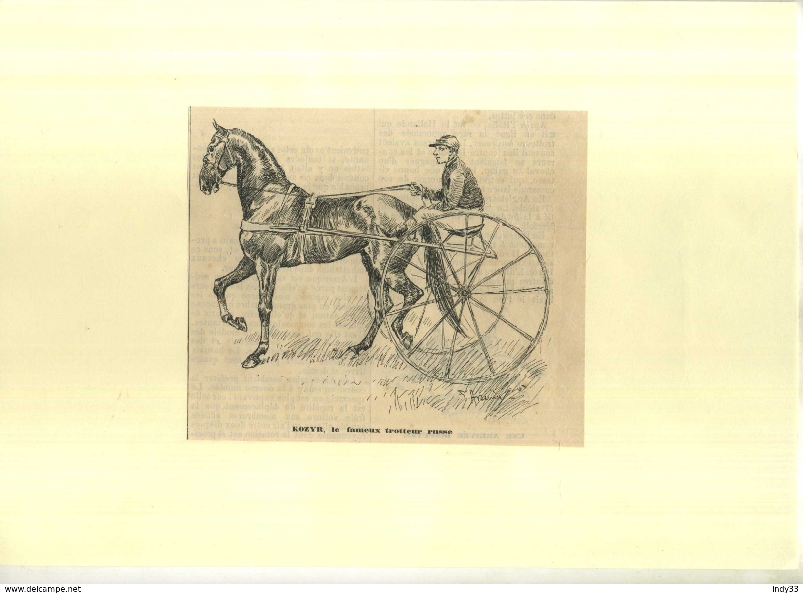 KOZIR LE FAMEUX TROTTEUR RUSSE  . REPRO FIN XIXeS. DECOUPEE ET COLLEE SUR PAPIER . - Equitation