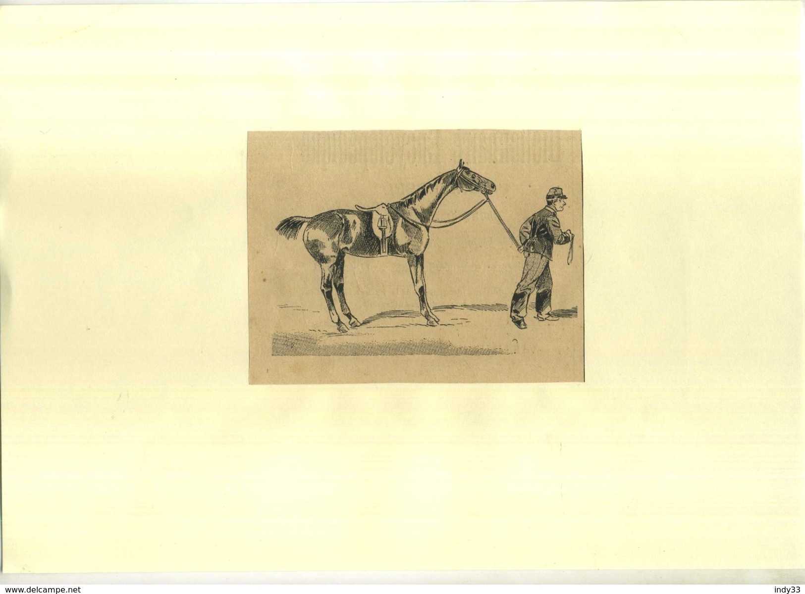 CHEVAL QUI REFUSE D'AVANCER  . REPRO FIN XIXeS. DECOUPEE ET COLLEE SUR PAPIER . - Reiten