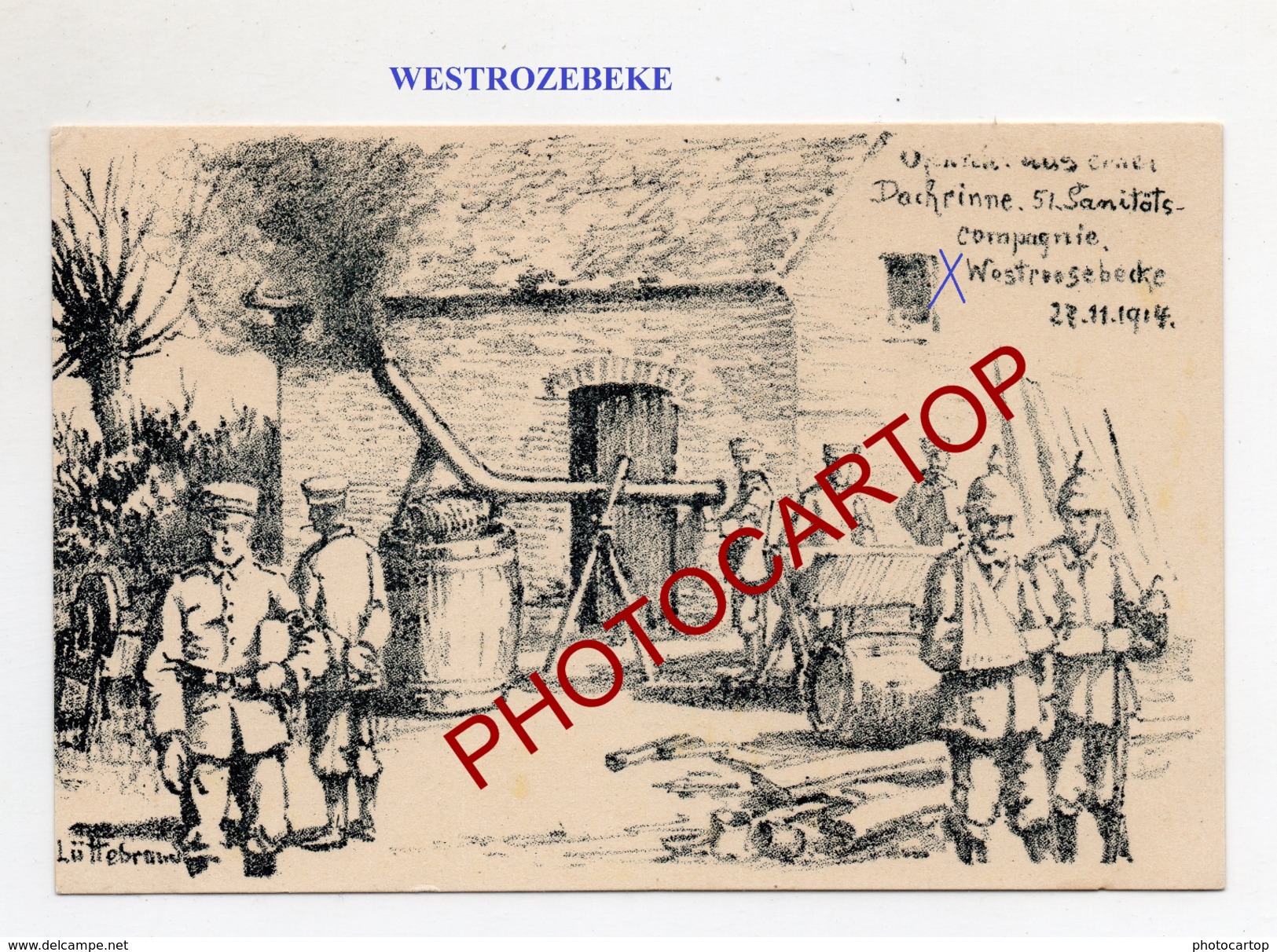 WESTROZEBEKE-Dessin-51 Sanitäts-Compagnie-CARTE Allemande-Guerre 14-18-1 WK-Militaria-BELGIEN-Flandern- - Staden