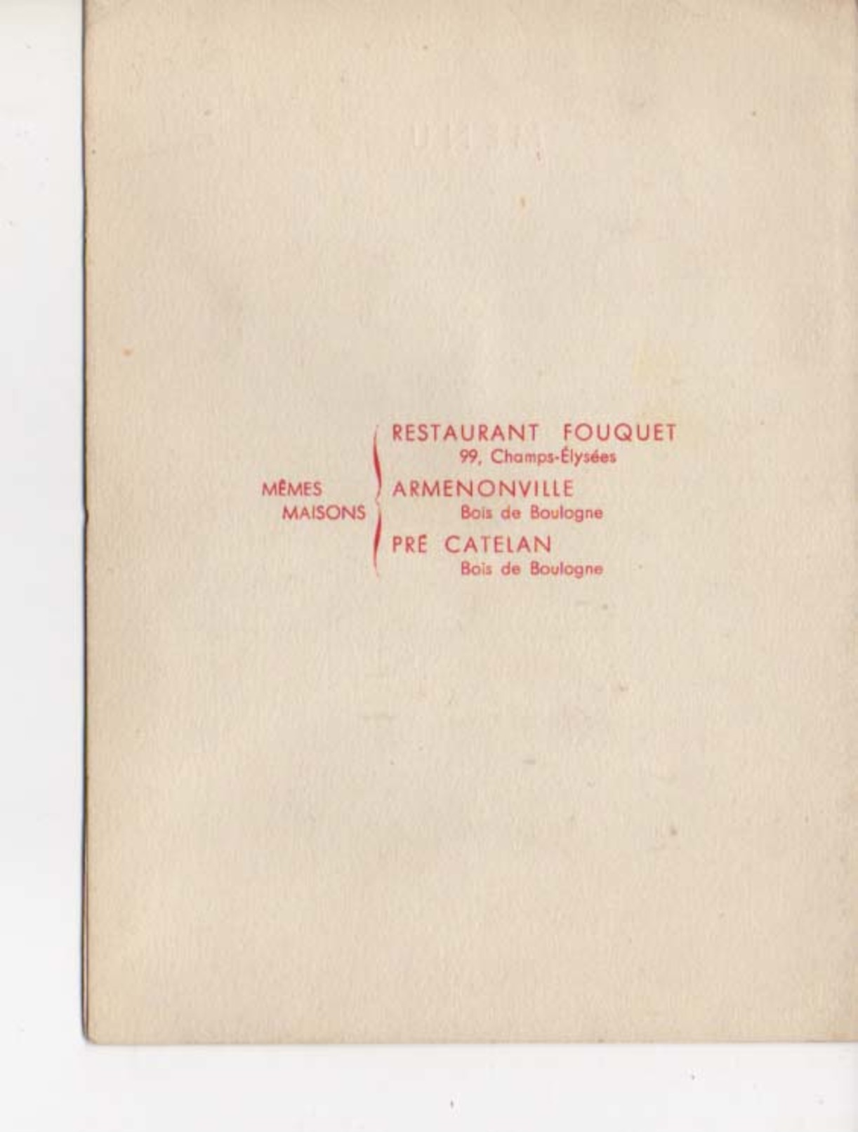 Bouret Germaine Café De Paris Menu En 1934 13,5 18,5 Cm - Bouret, Germaine