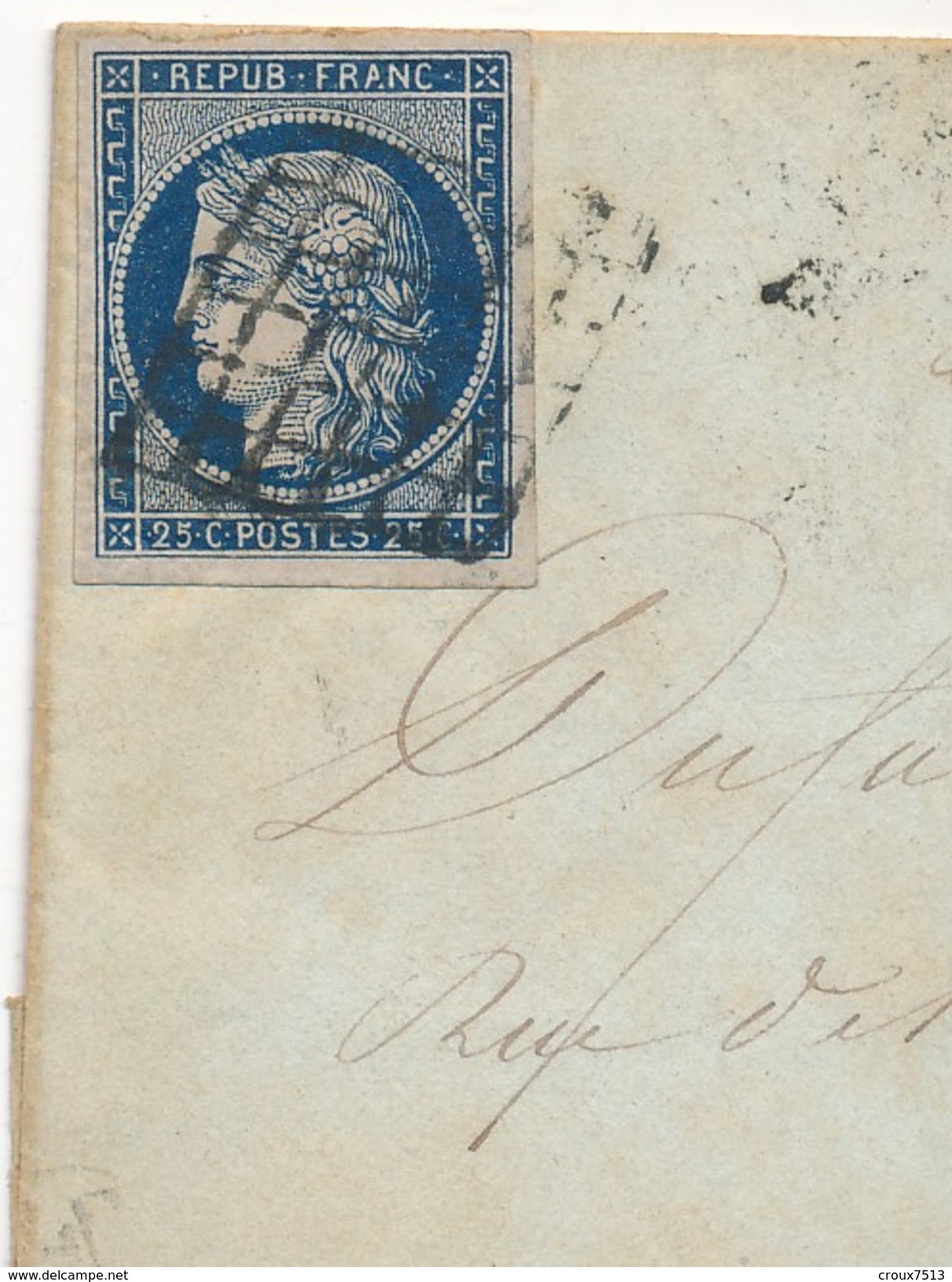 1851 Cérès N° 4 25 C Bleu Foncé Sur Lettre Signée Calves TB. - 1849-1876: Période Classique