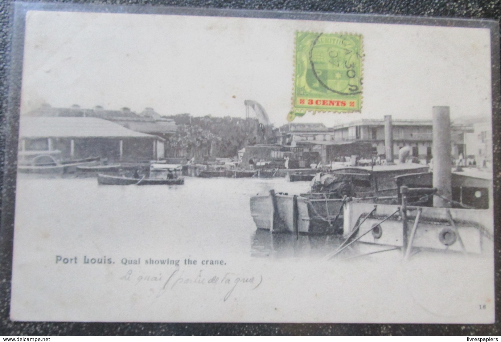 Maurice Ile  Port Louis Quai Showing The Crane Obliteration Timbre 3 Cents 1907 Mauritius - Maurice