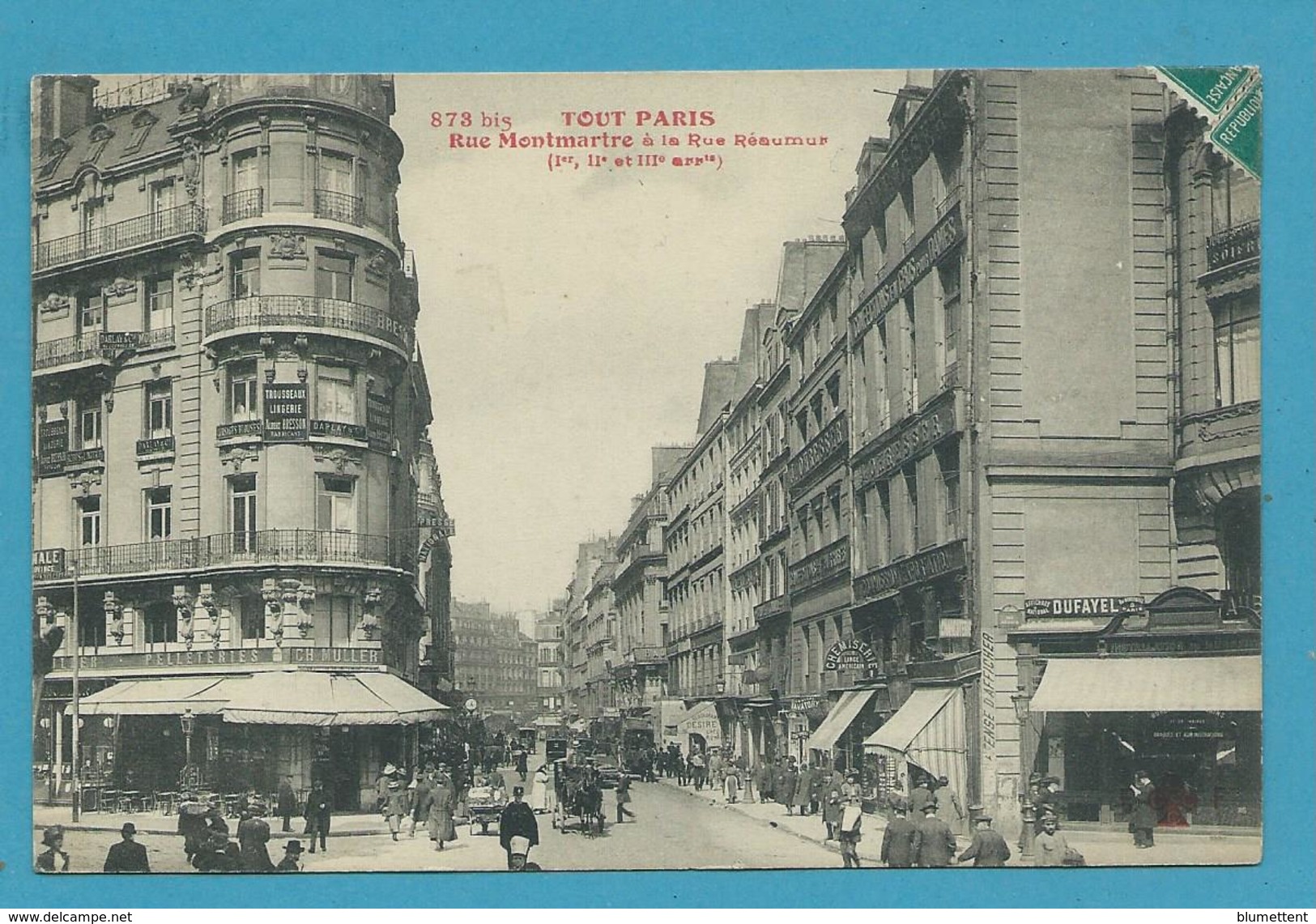 CPA TOUT PARIS 873 Bis - Rue Montmartre à La Rue Réaumur (1er, IIème Et IIIème Arrt.) Edition FLEURY - District 01