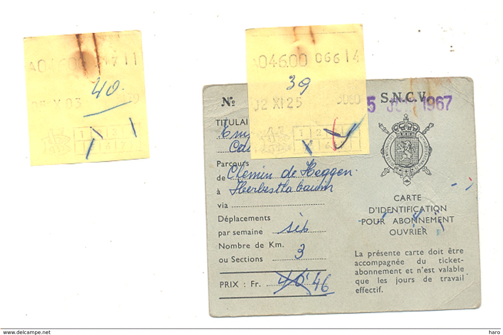 SNCV - Carte D' Abonnement Ouvrier 1967 - Parcours: Chemin De Heggen ...Herbestal (b203) - Europe