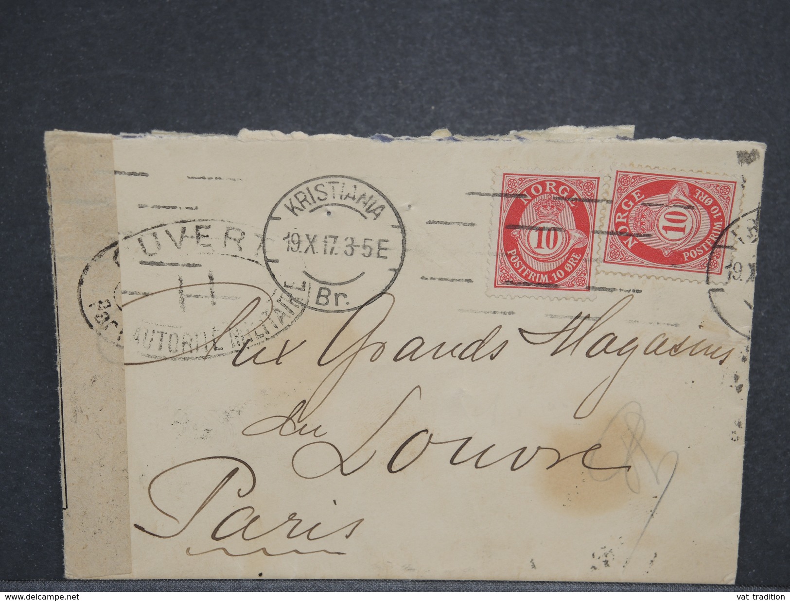 NORVÈGE - Enveloppe De Kristiana Pour La France En 1917 Avec Contrôle Postal - L 6998 - Lettres & Documents