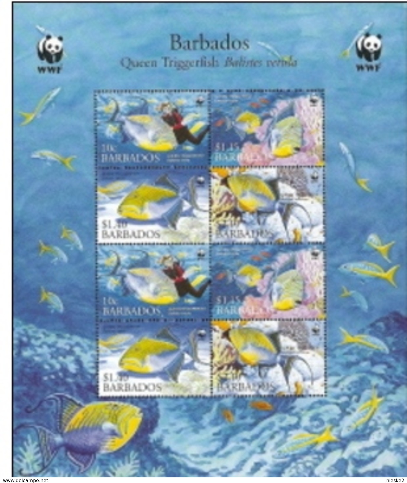 Barbados, Scott 2014 # 1105a, Issued 2006, S/S Of 8, MNH, Cat $ 13.00, WWF, Fish LOT C64 - Barbades (1966-...)