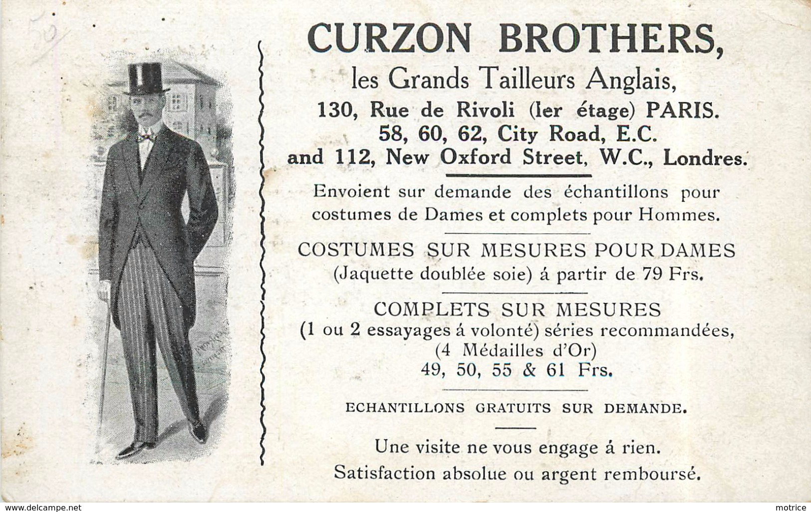 PARIS - Cruzon Brothers, 130 Rue De Rivoli (carte Vendue En L'état) - Publicité