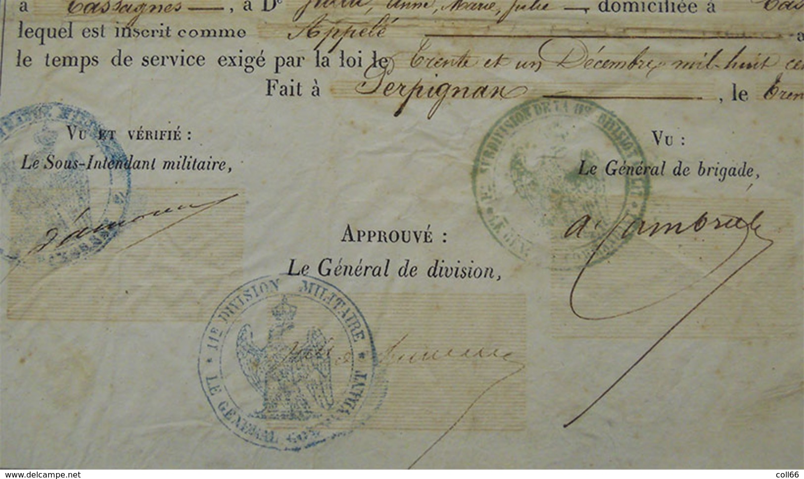 1863 Empire Français Congé De Libération François Catalan De Molitg Campagne D'Italie Signatures Généraux Cachets - Documenti Storici