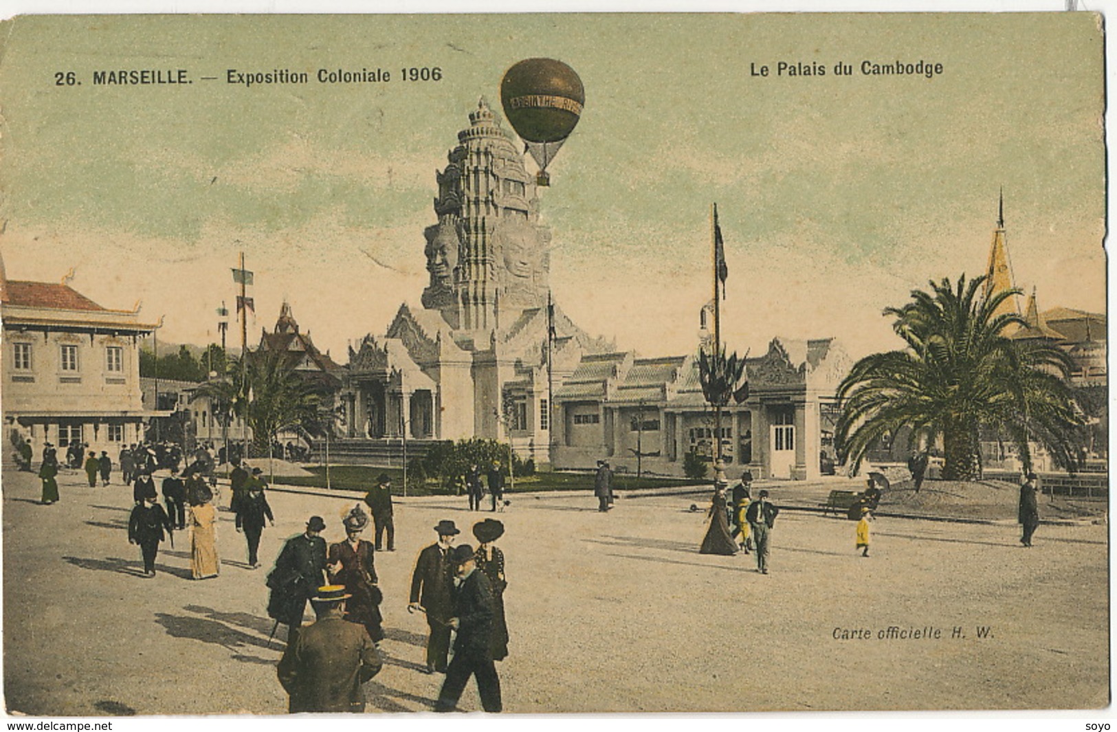 Ballon Absinthe Rivoire Au Dessus Temple Angkor Palais Cambodge Expo Coloniale Marseille 1906 - Montgolfières