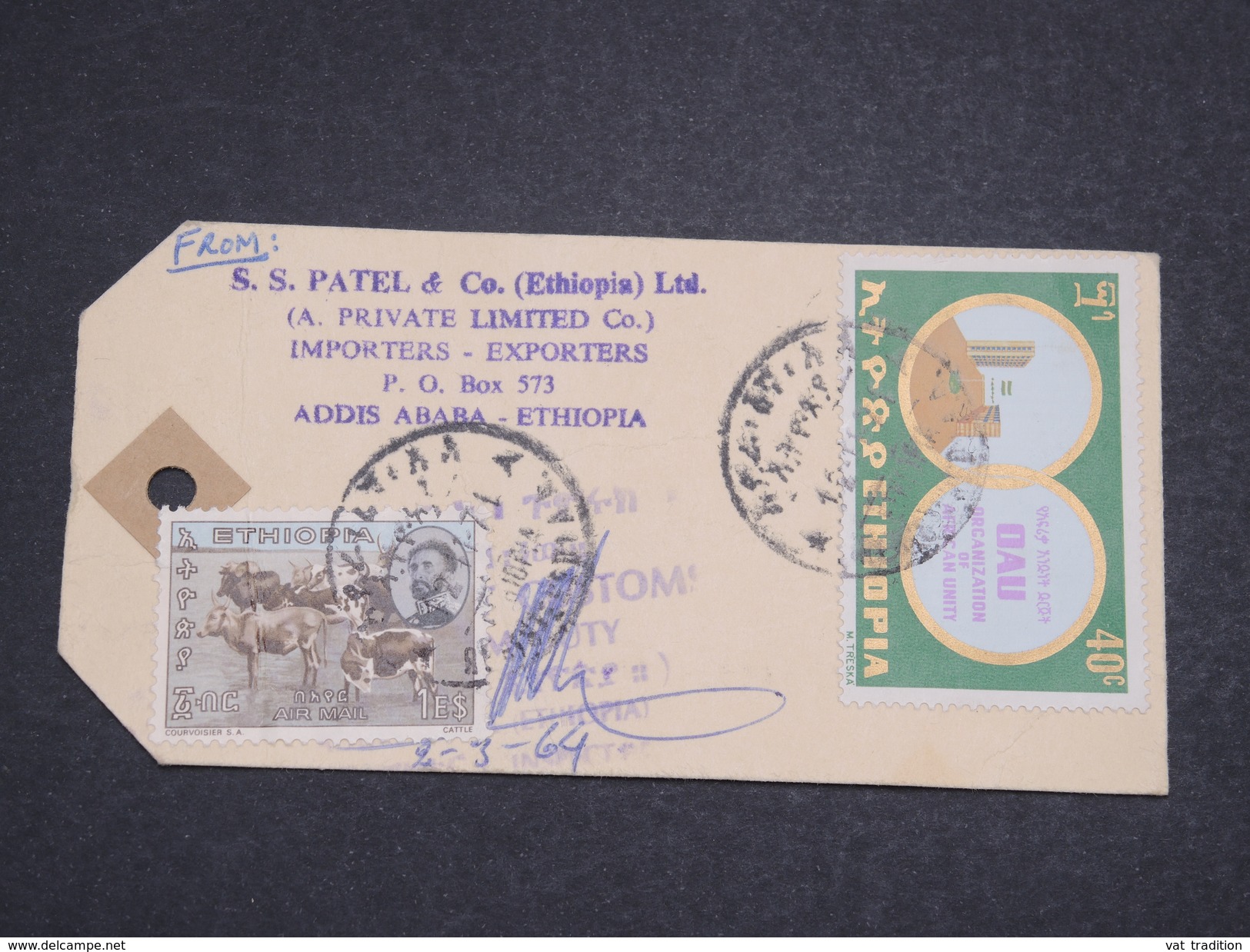 ETHIOPIE - Étiquette De Colis En Recommandé De Addis Ababa Pour Paris En 1971 - L 7026 - Ethiopie