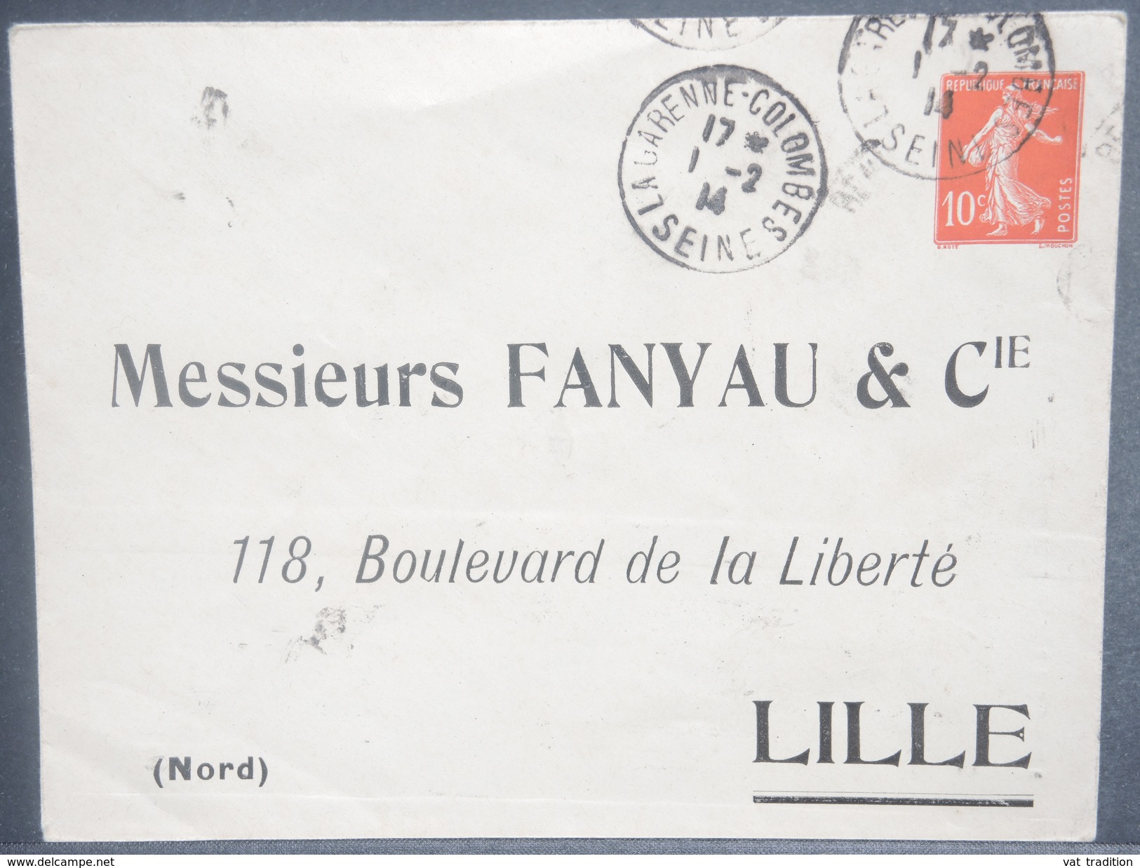 FRANCE - Entier Postal Commerciale De La Garenne Colombes Pour Lille En 1914 - L 7033 - Enveloppes Types Et TSC (avant 1995)