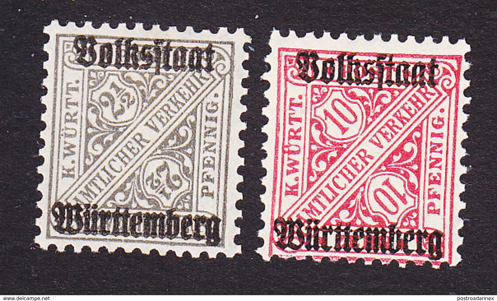 Wurttemberg, Scott #O150, O154, Mint Hinged/Never Hinged, Official Stamp Overprinted, Issued 1919 - Other & Unclassified