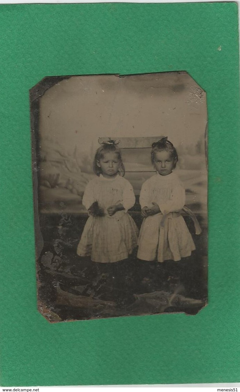 Photo Ancienne Sans Doute Daguerréotype Portrait De Deux Petites Filles Soeurs Blondes - Otros & Sin Clasificación