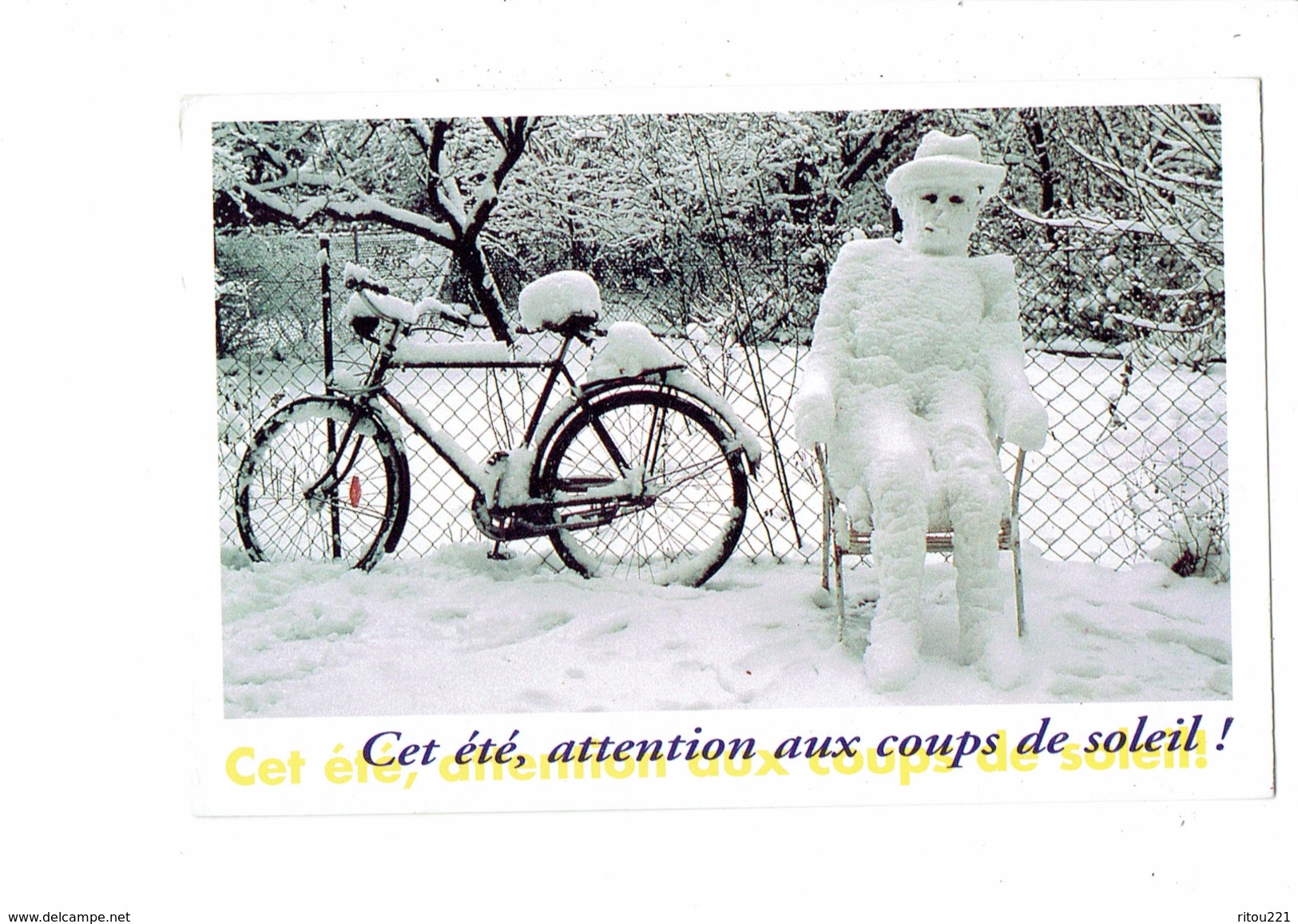 Cpm Humour - Cet été Attention Aux Coups De Soleil - Homme Vélo Bicyclette Neige ESPACE PAUL RICARD Juin 1996 Paris - Humour