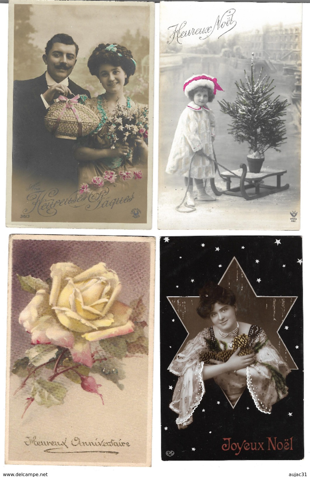 Fantaisies divers - Lot de 100 cartes - 1er avril - Noël - Enfants - Femmes - Fleurs - Couples - Pâques - etc