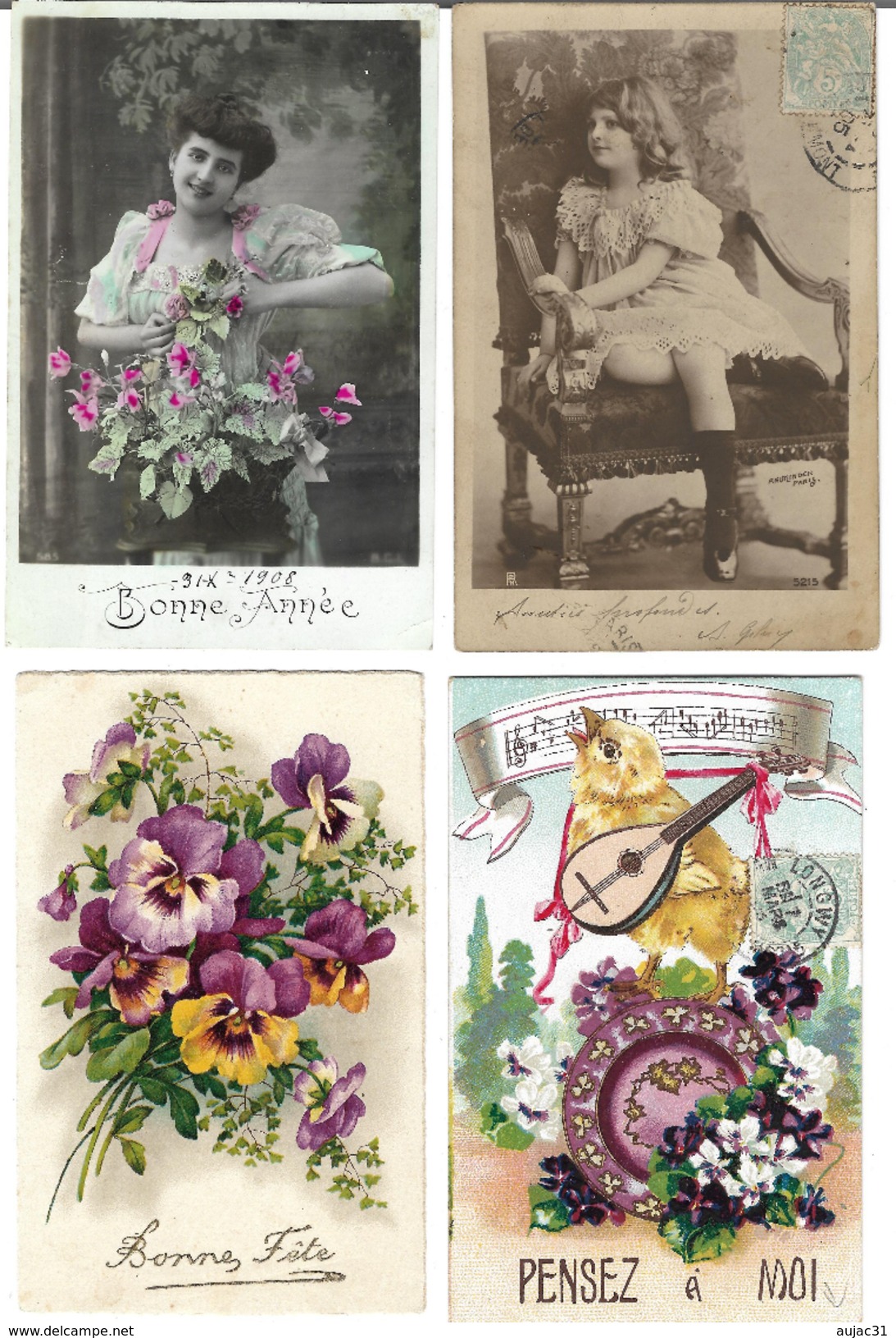 Fantaisies divers - Lot de 100 cartes - 1er avril - Noël - Enfants - Femmes - Fleurs - Couples - Pâques - etc