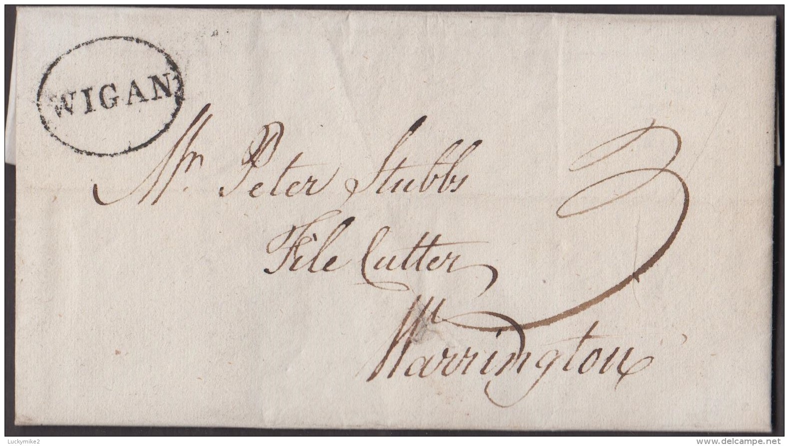 1800 Letter From "Tho's Wigan," To "Peter Stubbs, Warrington" With V. Rare, Superb 'WIGAN' Pmk.  Ref 0297 - ...-1840 Precursori