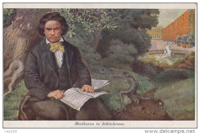 CPA ILLUSTRATIONS, SCHUBERT- BEETHOVEN AT SCHONBRUNN - Schubert