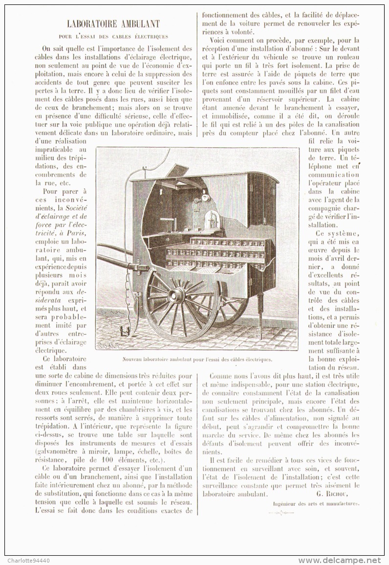 LABORATOIRE AMBULANT Pour L'ESSAI DES CABLES ELECTRIQUES    1890 - Autres & Non Classés