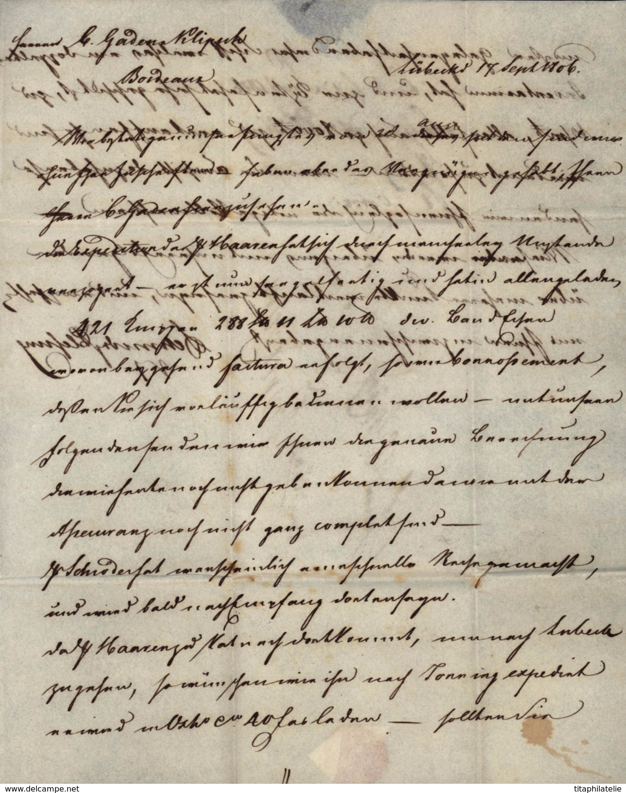 Allemagne 1806 Basse Saxe Noir Sur Lettre De Luebeck Pour Bordeaux Taxe Manuscrite 29 - Luebeck
