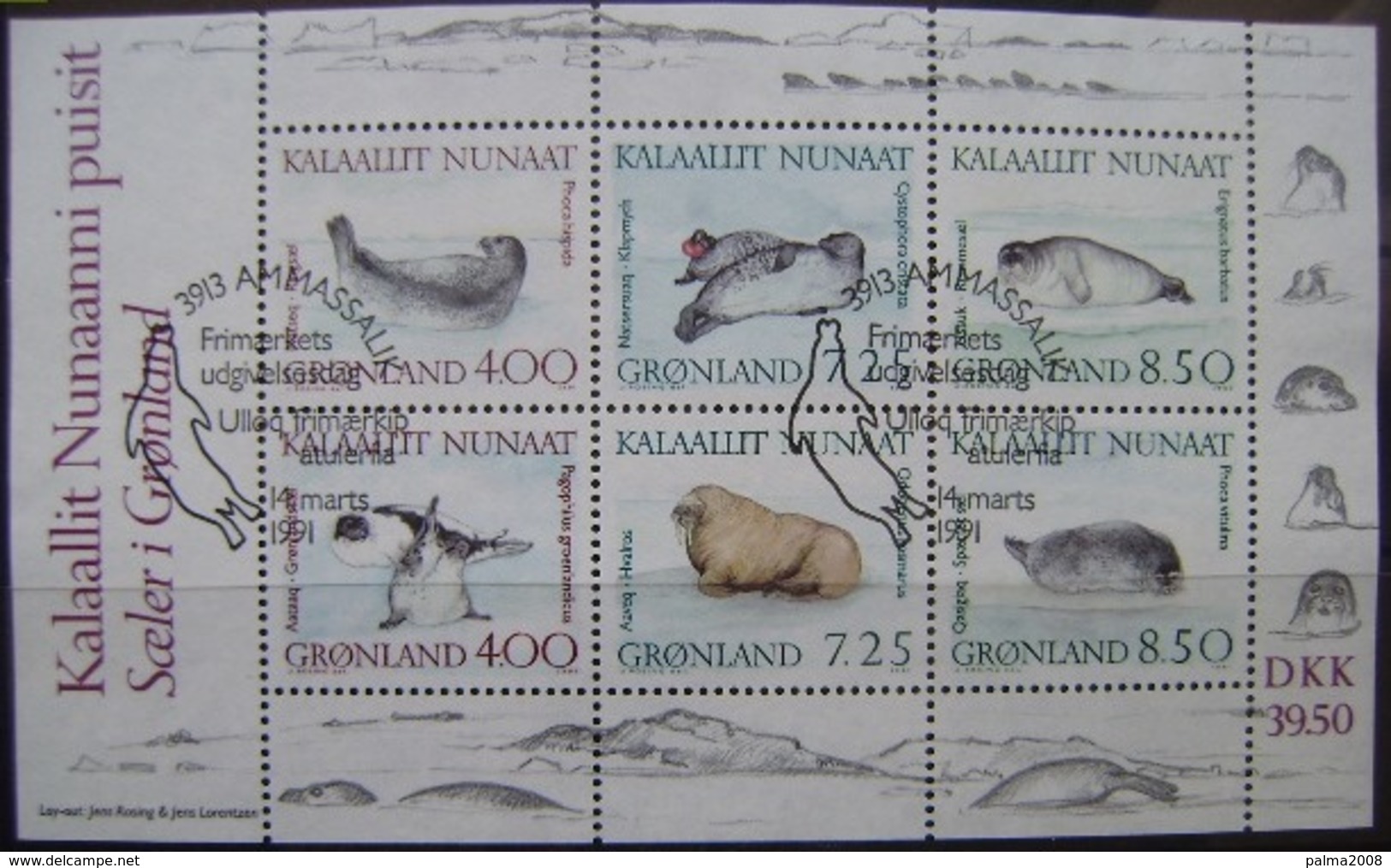 GROENLANDIA - H.BLOQUE IVERT Nº3 USADA - FAUNA MARINA FOCAS (R126) - Used Stamps