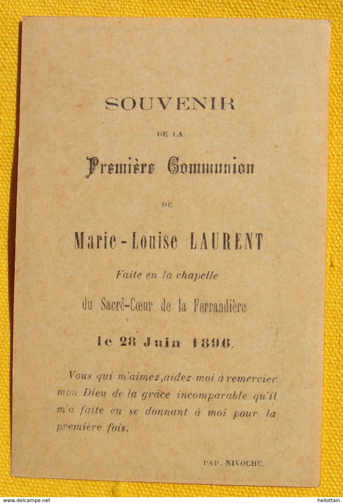 FIN XIXè : IMAGE DE MISSEL Desgodets & Gérard Pl 20 : TEXTE PRIERE A L'EUCHARISTIE Communion 1896 / HOLY CARD  / SANTINO - Devotion Images