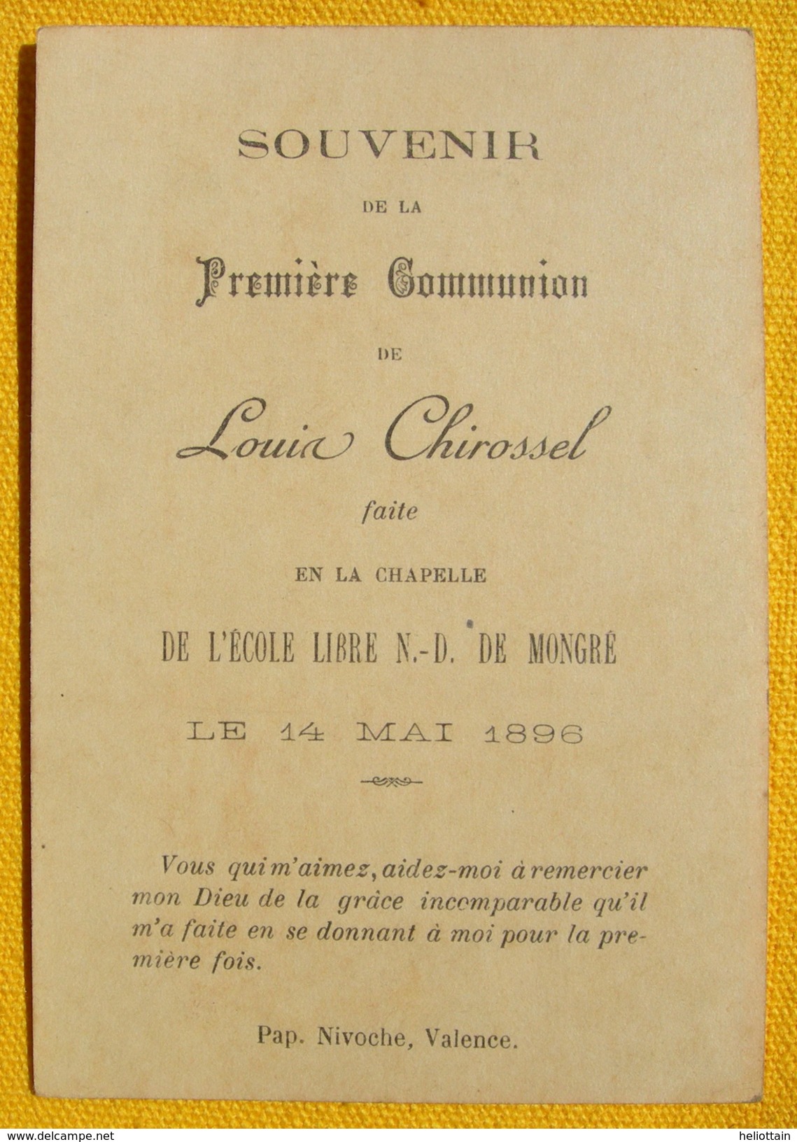 FIN XIXè : IMAGE DE MISSEL Desgodets & Gérard Pl 20 : TEXTE AVE EUCHARISTIQUE Communion 1896 / HOLY CARD  / SANTINO - Images Religieuses