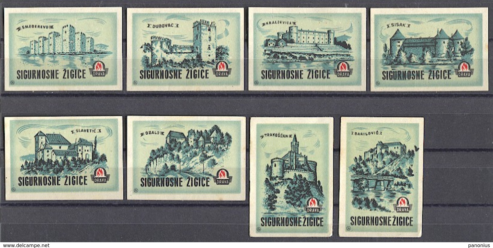 MATCHBOX LABELS / SAFETY MATCHES - Castle, Schloss, DRAVA Factory OSIJEK, 12 Pcs - Boites D'allumettes - Etiquettes