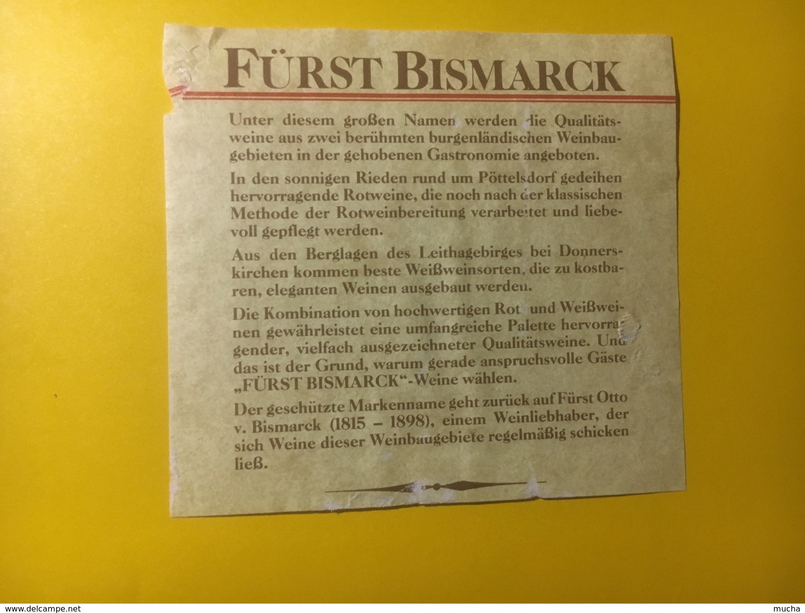 3896 - Fürst Bismarck Pöttelsdorfer 1986 Blau Frankisch Autriche - Autres & Non Classés