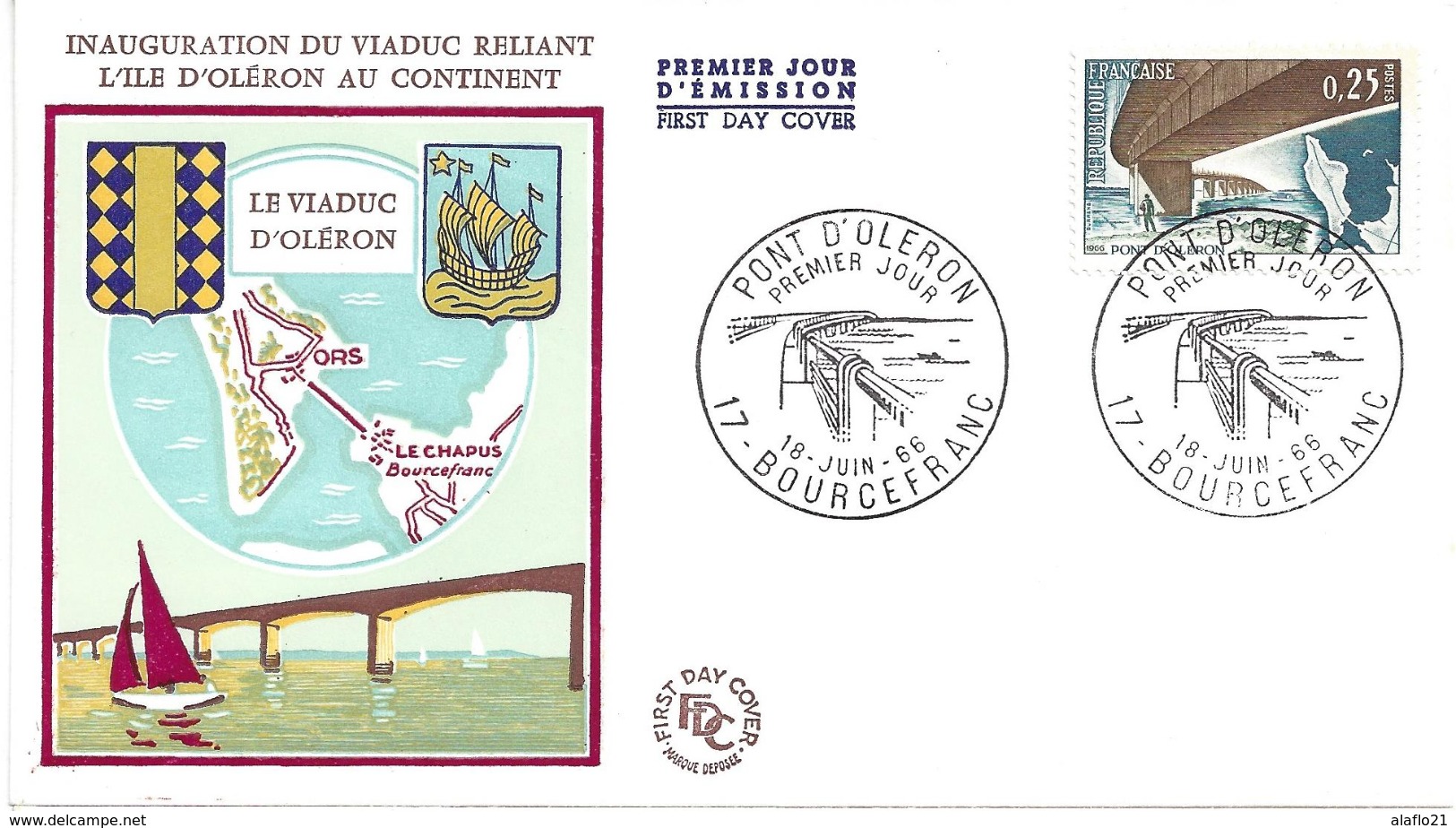 ENVELOPPE 1er JOUR - FDC - N° 1489 - PONT D'OLERON - BOURCEFRANC - 1960-1969