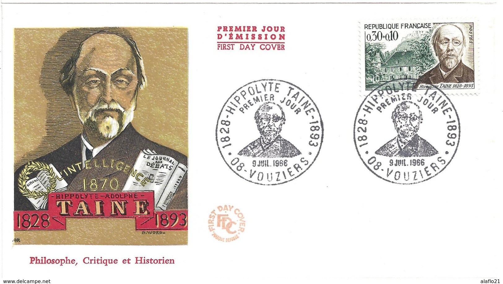 ENVELOPPE 1er JOUR - FDC - N° 1475 - HIPPOLYTE TAINE - VOUZIERS - 1960-1969
