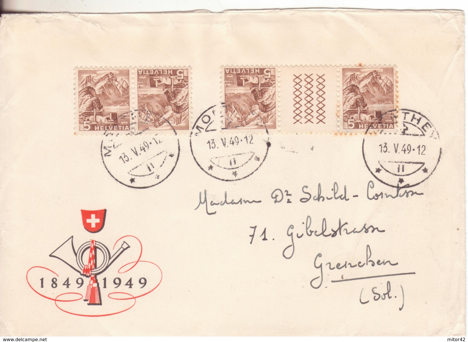 9-svizzera-francobolli Tete-beche Con E Senza Interspazio Su Busta-v.1949 - Tête-bêche