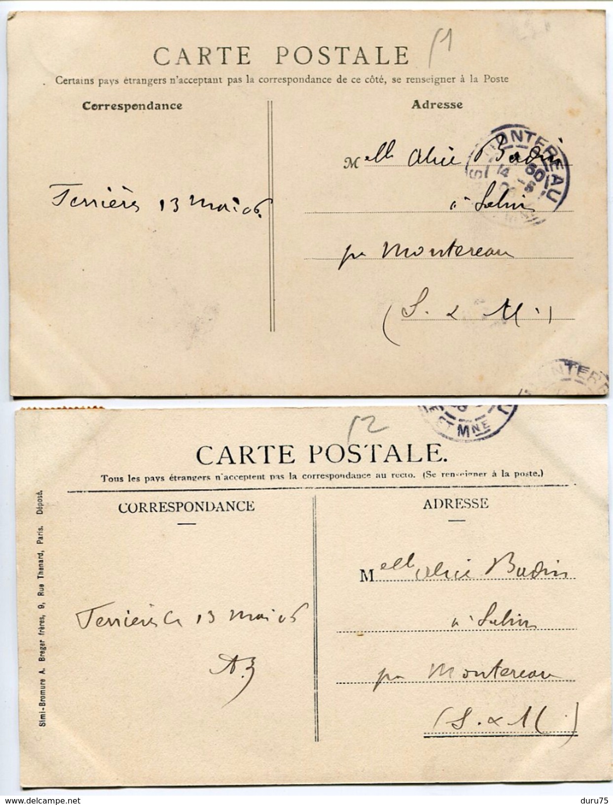 LOT 2 CPA 1906 - FERRIERES En BRIE La Mairie ( Rue Animée ) Et Le Château - Voyagé 1906 - Other & Unclassified