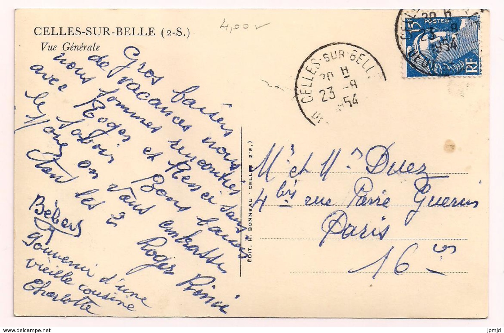 79 - CELLES SUR BELLE - Vue Générale - Ed. H. Bonneau - 1954 - Celles-sur-Belle