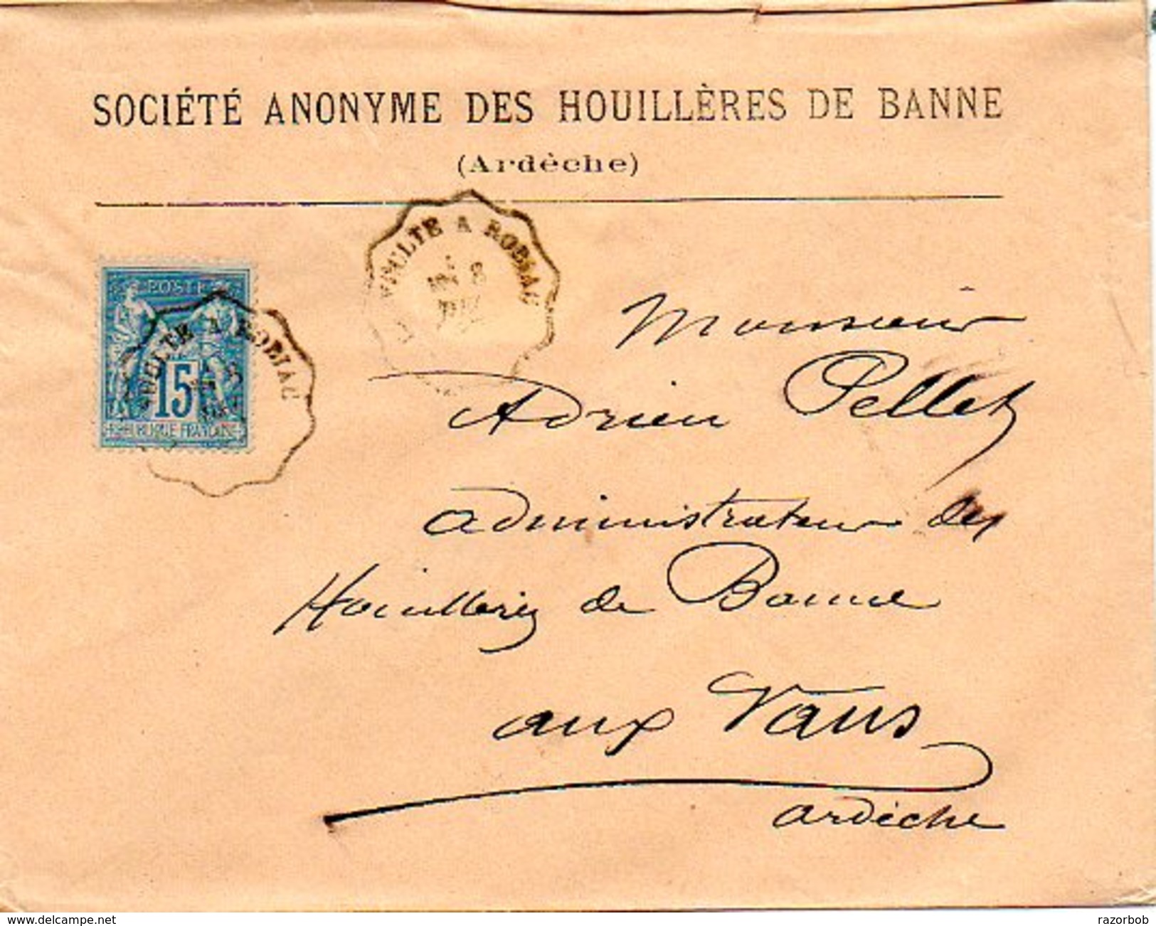 838 Enveloppe Avec Convoyeur Ligne La Voulte à Robiac 1887  Ardeche - 1877-1920: Période Semi Moderne