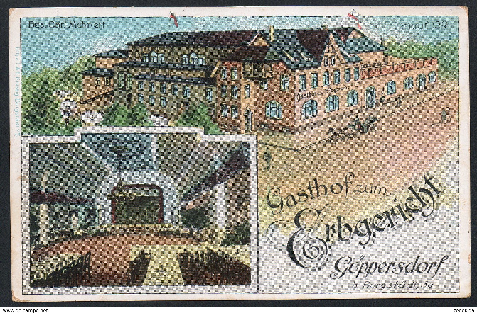 A2701 - Alte Litho Ansichtskarte - Göppersdorf  Bei Burgstädt - Gasthof Gaststätte Erbgericht Innenansicht - N. Gel - Burgstaedt