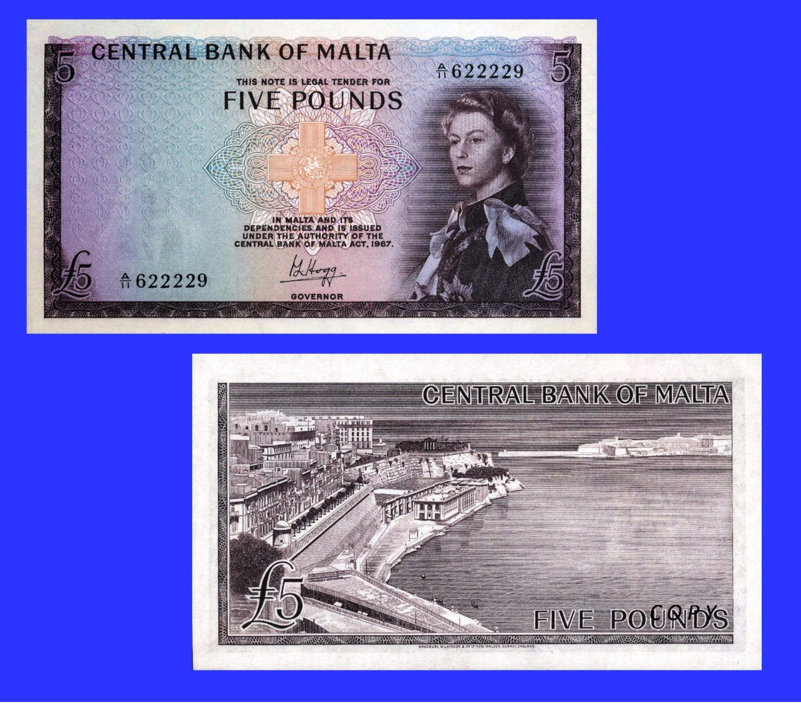 Malta 5 Pounds  1967 Queen Elizabeth II - Copy - Copy- Replica - REPRODUCTIONS - Malte