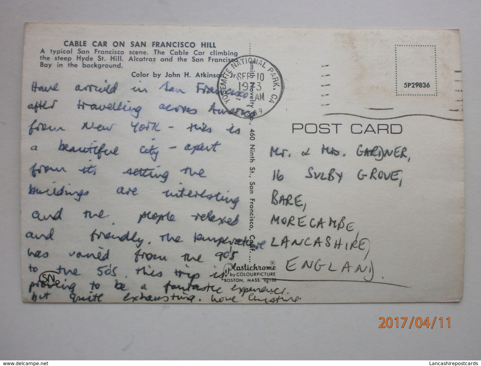 Postcard Alcatraz & Cable Car San Francisco Nice Yosemite National Park Cancel 1973 California  My Ref B11077 - Prison