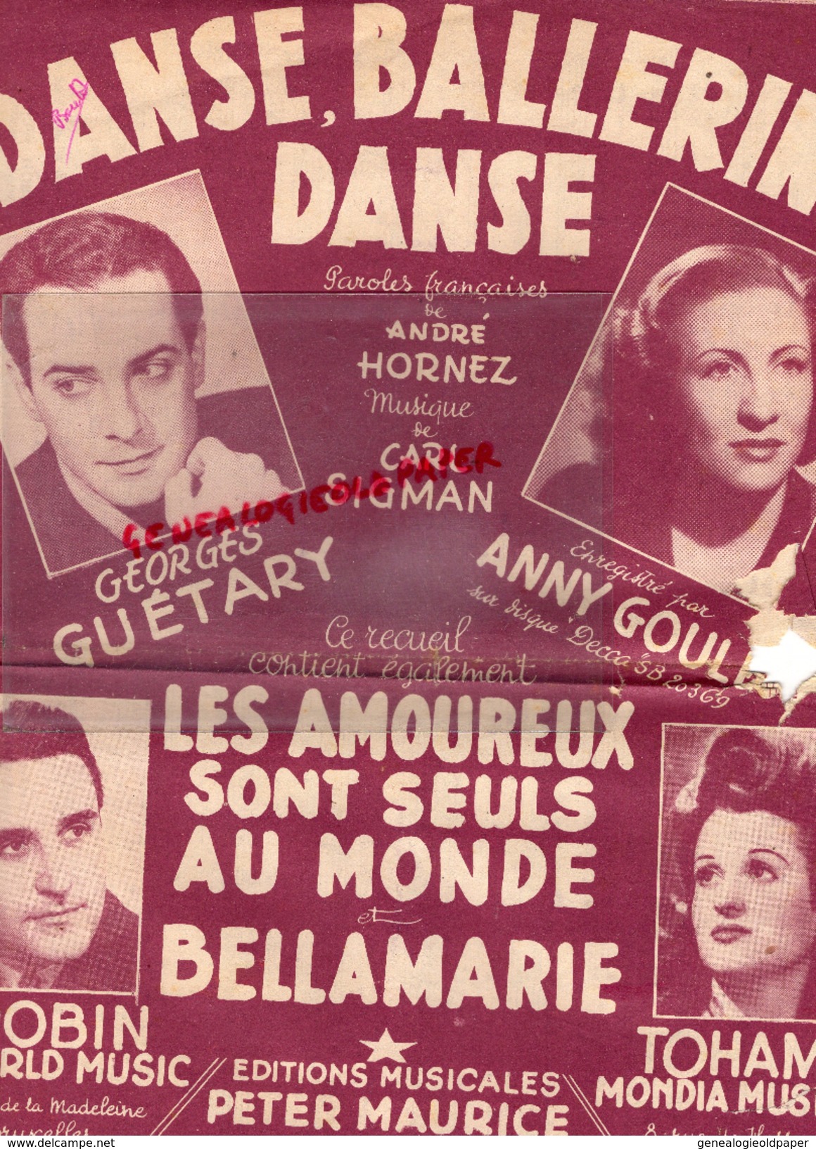 PARTITION MUSICALE- DANSE BALLERINE- ANDRE HORNEZ-CARL SIGMAN-GEORGES GUETARY-ANNY GOULD-C.ROBIN-TOHAMA-PETER MAURICE - Partitions Musicales Anciennes