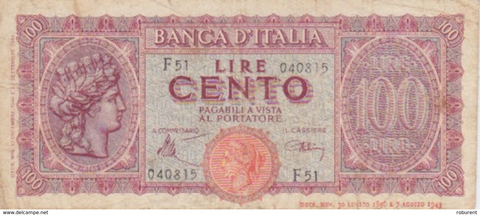 BANCONOTA - BANCA D'ITALIA  - LIRE 100 - D.M. DICEMBRE 1944 - Altri & Non Classificati