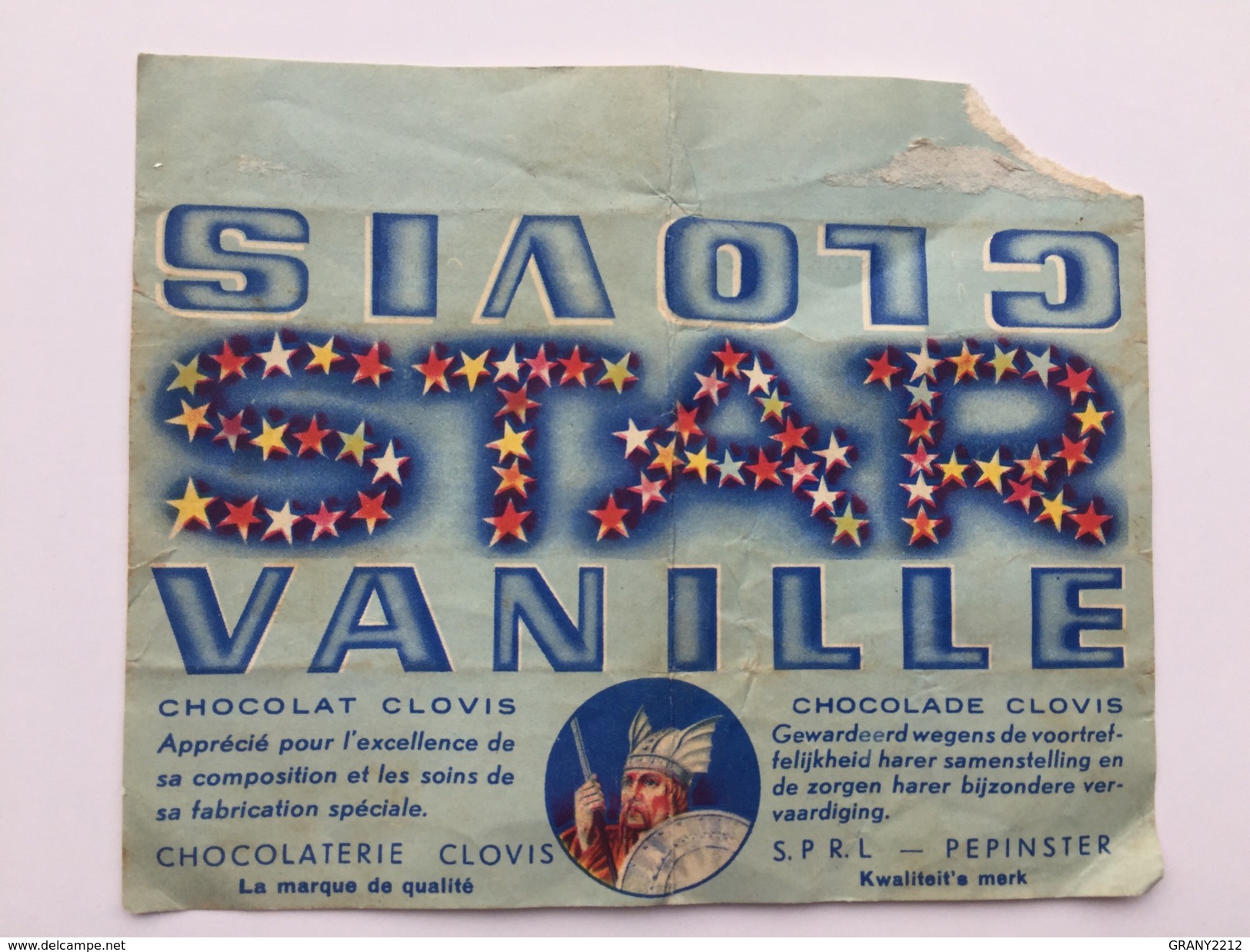 CLOVIS  "emballage Ancien  STAR Chocolat Vanille "Chocolaterie Pepinster De 1920/1966 " - Reclame