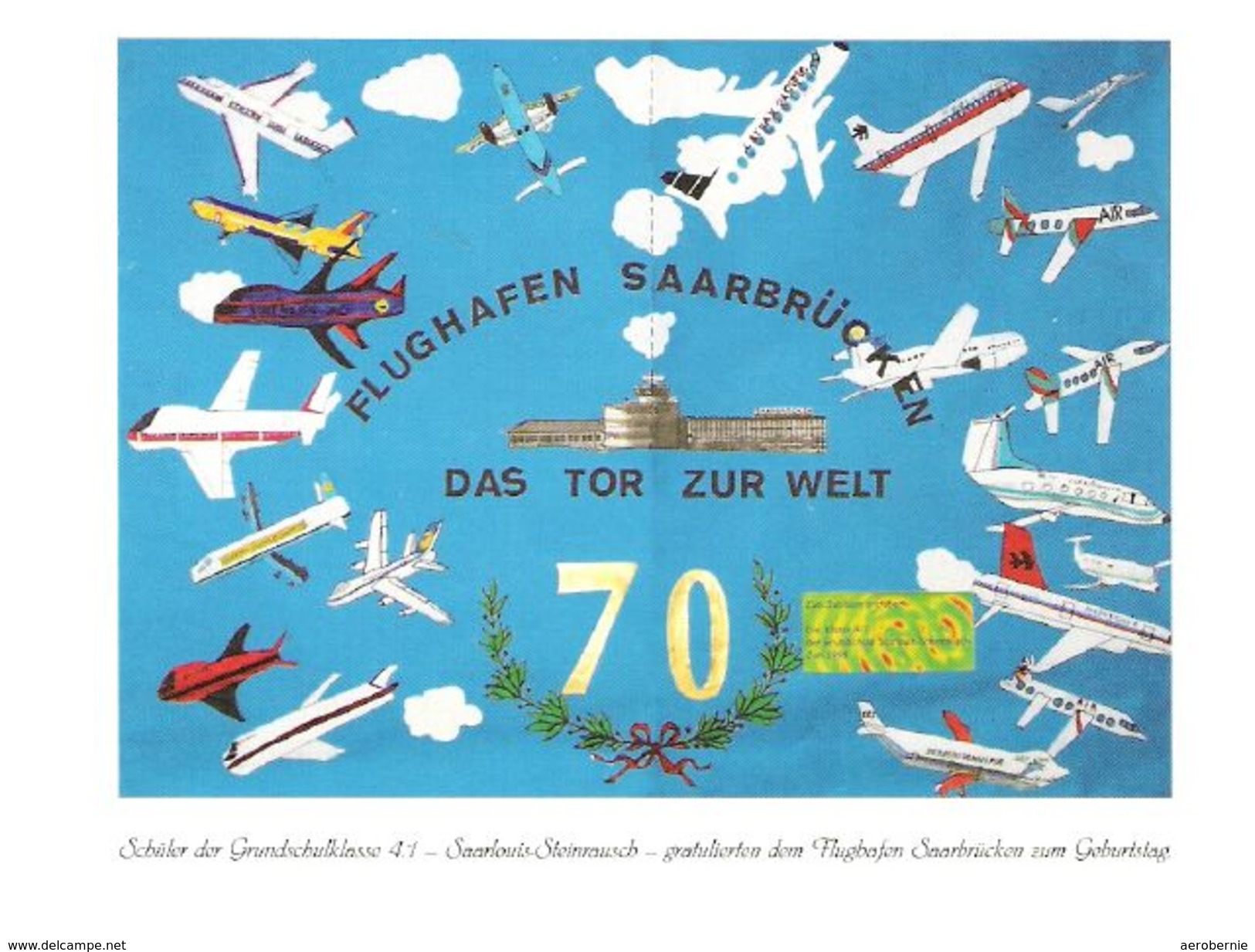 Werbekarte 70 Jahre Flughafen SAARBRÜCKEN (Schülerzeichnungen) - Aerodrome